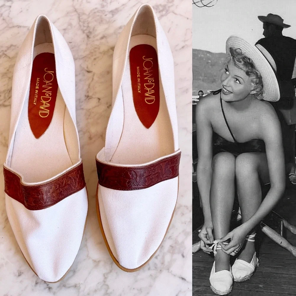 Vintage White Espadrilles with Brown Leather Trim